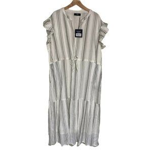 ABLE Caralyn 2X white black tan ruffle sleeve tiered boho dress